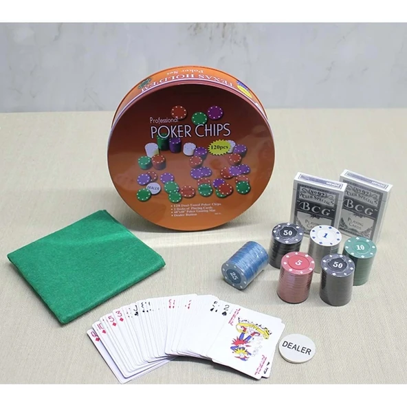 pilelistore Metal Kutulu 120 Chip Ve 2 Adet İskambil Kağit Setine Sahip Poker Oyunu - Resim 2