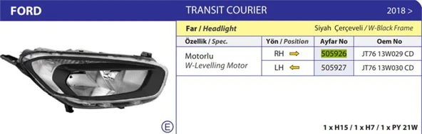 Ford Far Komple Sag ( Siyah ) Yeni Courıer 19> - Ayfar 505926 ürün görseli 1