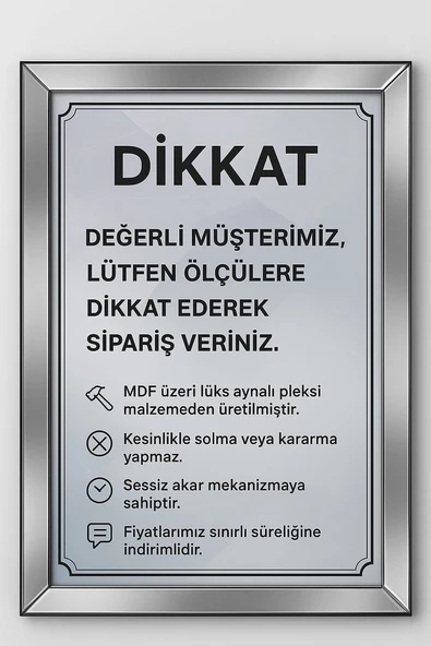 Aynalı Pleksi Duvar Saati Seti - 70 cm Saat (Ceviz Çerçeve ve Rakamlar) + 2'li 70x30 cm Gümüş Tablo - Resim 6