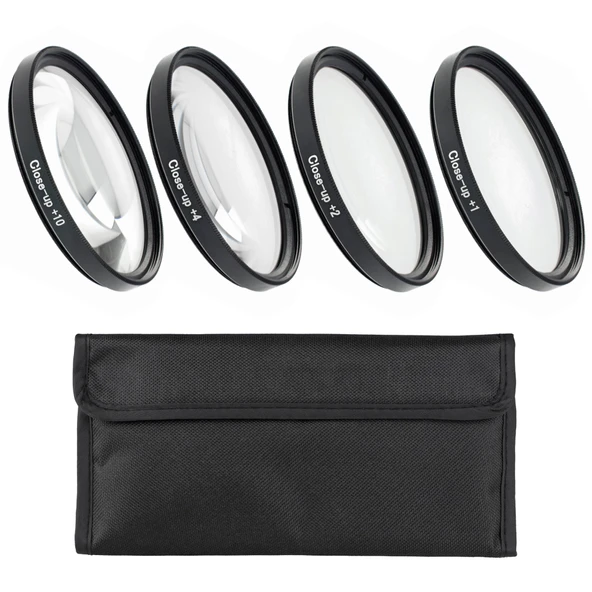 Ayex Close-Up Filtre Seti 67 mm +1 +2 +4 +10 Diyopter Optik Cam İnce Alüminyum Çift Vidalı Kılıflı - Resim 2