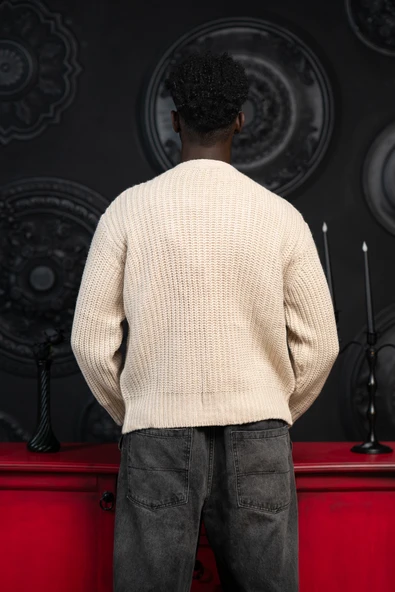 Oversize Crop Model V Yaka Düğme Kapamalı Örgü Hırka - Resim 9