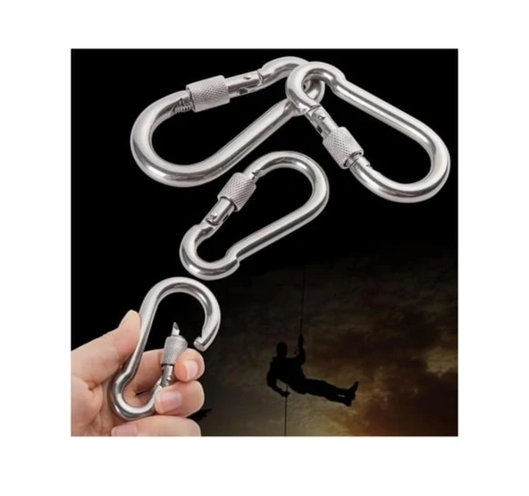 Karabina Kilitli 10Mm Yaylı Kanca Çelik Kilit Tırmanma Olta Kamp Ekipmanları Hamak Askı 4 Adet - Resim 5