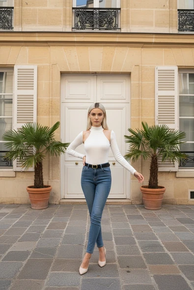 BİÇOMİ Balıkçı yaka dar kesim kaşkorse kazak beyaz - Resim 2