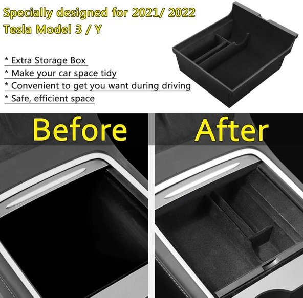 Tesla Model 3 ve Model Y Kadife Kaplama Orta Konsol Düzenleyici - Resim 2