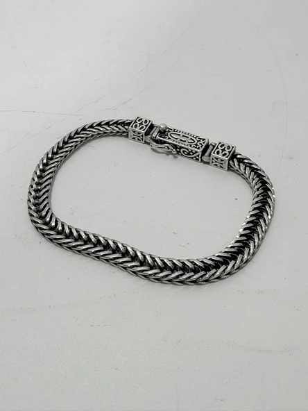 Gümüş Örme Erkek Bileklik 22cm - Cihan Albora Bilekliği - Resim 3