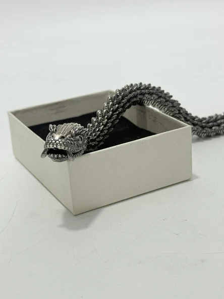 Viking Yılan Başlı 925 Ayar Gümüş Bileklik 25,5cm 83 Gram Sertifikalı - Resim 3