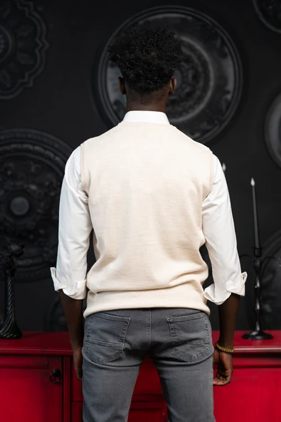 V Yaka Regular Fit Yünlü Kolsuz Triko Süveter - Resim 11