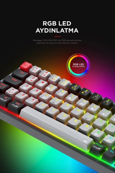Rampage Yoru Mini Type-c Rgb Red Switch Mekanik Kablosuz Oyuncu Klavyesi 2.4ghz. - Resim 4