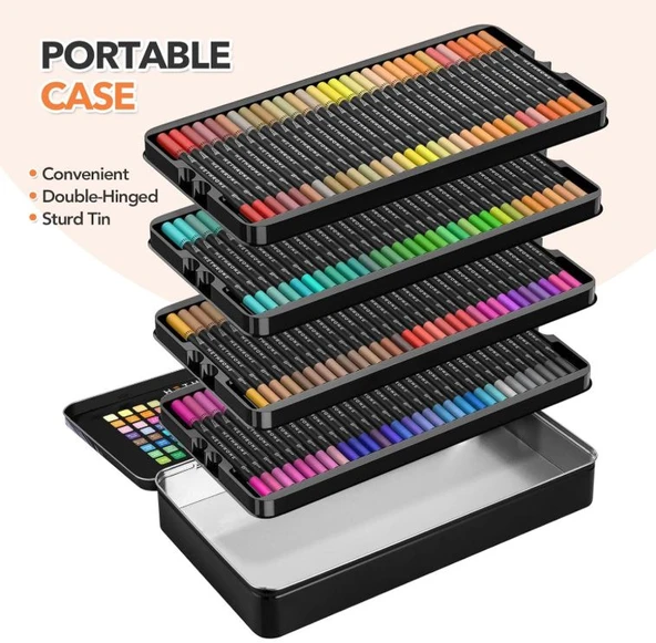 Hethrone Kaligrafi ve Boyama için Çift Uçlu Marker Seti 120 Renk - Resim 3