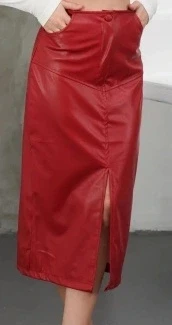 BİÇOMİ Yırtmaçlı uzun deri etek bordo - Resim 2