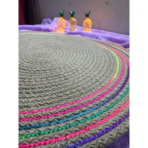 DecoHandy 39cm Neon Renkli Şeritli Jüt Örme Supla Amerikan Servis - Resim 2