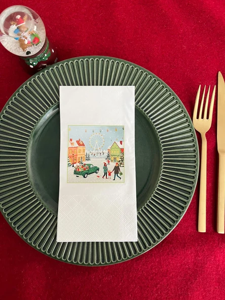 Yeni Yıl Şehir Şenliği Baskılı Sunum Peçetesi Beyaz 16 Adet ürün görseli