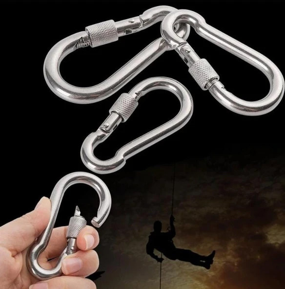 Karabina Kilitli 10Mm Yaylı Kanca Çelik Kilit Tırmanma Olta Kamp Ekipmanları Hamak Askı 4 Adet ürün görseli 1