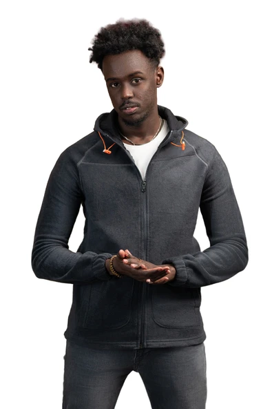 Slimfit Kapşonlu Yan Cepli Fermuarlı Spor Polar Hırka ürün görseli 1