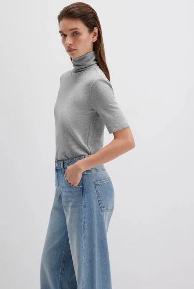 Mavi M1613613 Kısa Kollu Kazak Balıkçı Yaka T-Shirt Kadın Tişört - Resim 3