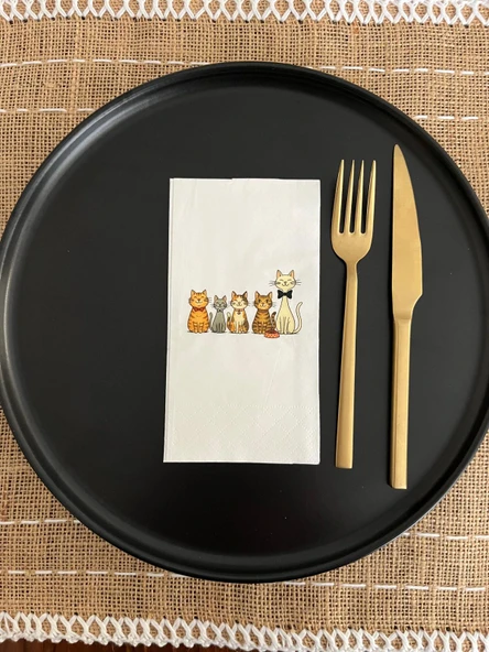 Renkli Kedi (Cat) Baskılı Peçete Beyaz 16 Adet ürün görseli