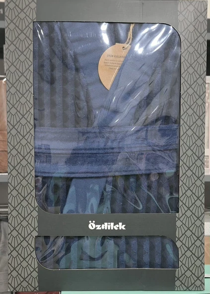 Özdilek Circolare Lacivert Bornoz Seti (1 bornoz + 1 havlu) XL BEDEN - Resim 2