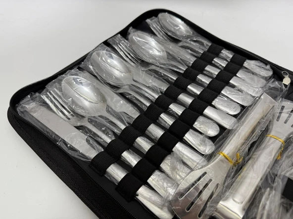 Paslanmaz Çelik Kampçı Tabak Çatal Kaşık Seti 4 Kişilik - Resim 3