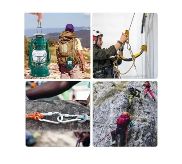 Karabina Kilitli 10Mm Yaylı Kanca Çelik Kilit Tırmanma Olta Kamp Ekipmanları Hamak Askı 4 Adet - Resim 2