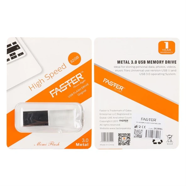 Faster 32 GB Mimi Serisi USB 3.0 Yüksek Hızlı Mavi Işıklı Metal Flash Bellek - Resim 4