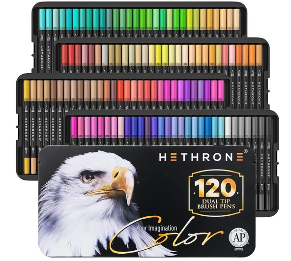 Hethrone Kaligrafi ve Boyama için Çift Uçlu Marker Seti 120 Renk - Resim 6