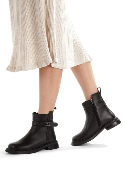 Siyah Hakiki Deri Topuksuz Günlük Kadın Bot Ar26 - Resim 4