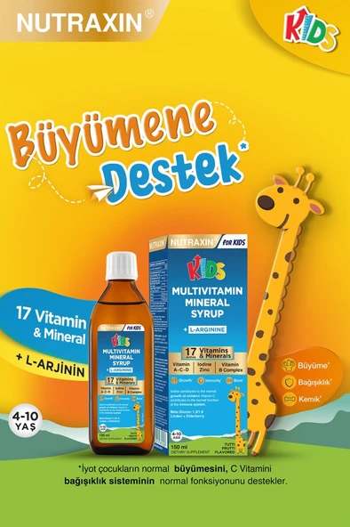 Nutraxin Kids Multivitamin Mineral Şurup 150 Ml - L-Arjinin, Beta-Karoten, Beta Glukan, Kara Mürver - Çocuk - Resim 2