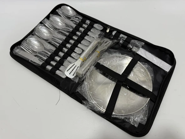 Paslanmaz Çelik Kampçı Tabak Çatal Kaşık Seti 4 Kişilik - Resim 2