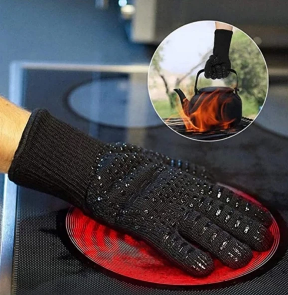 Yüksek Sıcaklık Dayanıklı Barbekü Fırın Eldiveni Siyah 32cm (1 Adet) - Resim 2