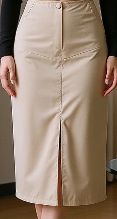 BİÇOMİ Yırtmaçlı uzun deri etek bej - Resim 2