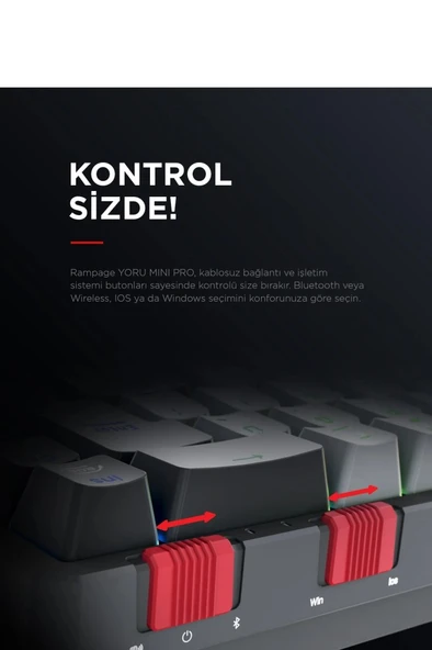 Rampage Yoru Mini Type-c Rgb Red Switch Mekanik Kablosuz Oyuncu Klavyesi 2.4ghz. - Resim 5