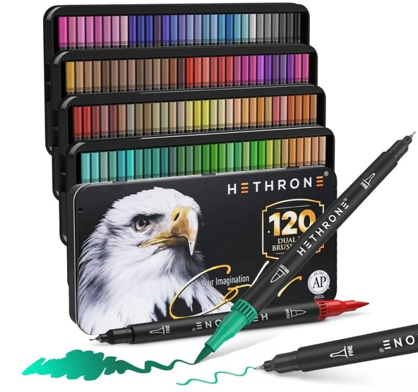 Hethrone Kaligrafi ve Boyama için Çift Uçlu Marker Seti 120 Renk ürün görseli 1