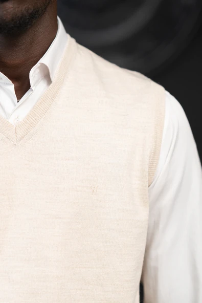 V Yaka Regular Fit Yünlü Kolsuz Triko Süveter - Resim 12