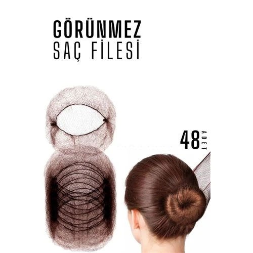 Saç Topuz Filesi Topuz Sabitleyici File Eastik Topuz Ağı Hostes Saç Filesi KAHVE 48Lİ ürün görseli