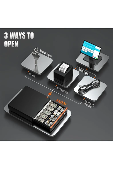 Yerli Üretim 5 Madeni 5 Banknot Gözlü Kağıt ve Metal Para Çekmecesi 10 Gözlü Pos Uyumlu Kasa - Resim 5