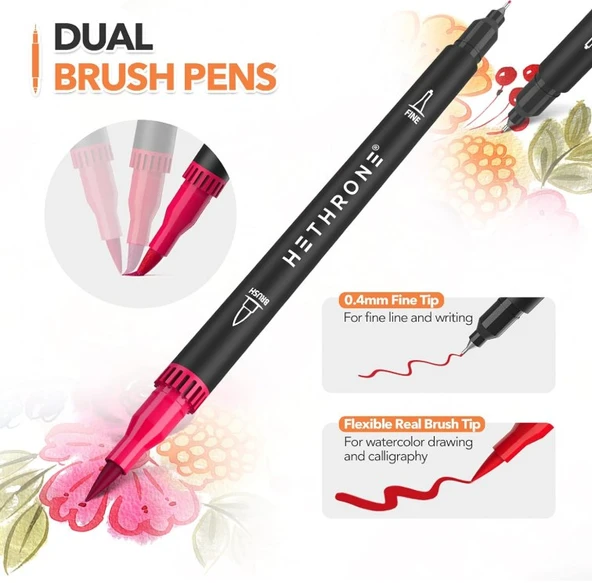 Hethrone Kaligrafi ve Boyama için Çift Uçlu Marker Seti 120 Renk - Resim 4