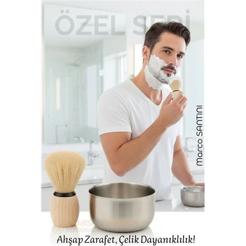 Klasik Tıraş Seti – Ahşap Saplı Fırça & 304 Paslanmaz Çelik Tıraş Tası ürün görseli