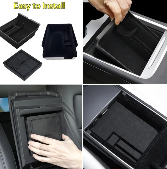 Tesla Model 3 ve Model Y Kadife Kaplama Orta Konsol Düzenleyici - Resim 5