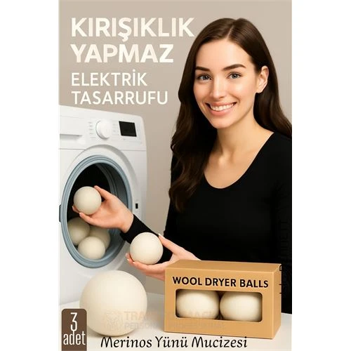 3’lü Kurutma Makina Topu – Merinos Yün Kurutma Topları Doğal Yumuşatıcı, Kırışık Önleyici, Enerji Tasarruflu ürün görseli