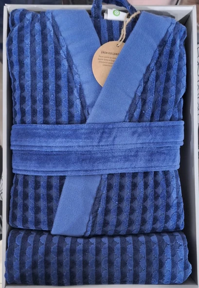 Özdilek Circolare Lacivert Bornoz Seti (1 bornoz + 1 havlu) XL BEDEN ürün görseli 1