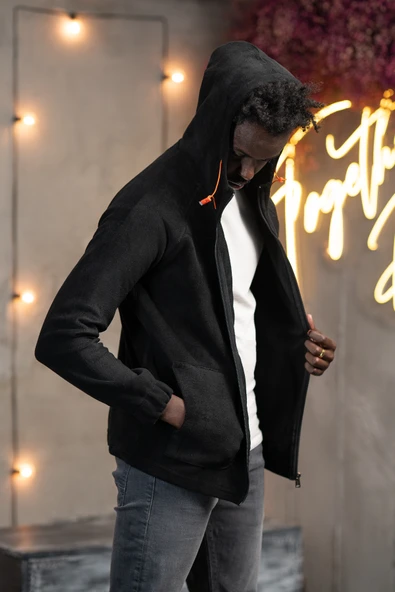 Slimfit Kapşonlu Yan Cepli Fermuarlı Spor Polar Hırka - Resim 10