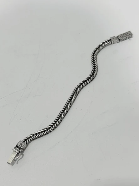 Gümüş Örme Erkek Bileklik 22cm - Cihan Albora Bilekliği - Resim 4