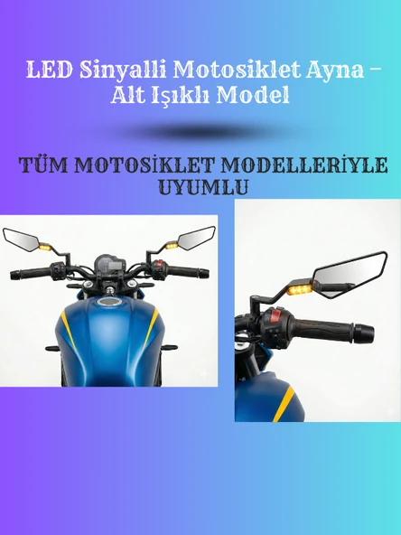 LED Sinyalli Motosiklet Ayna – Alt Işıklı Model ürün görseli 1