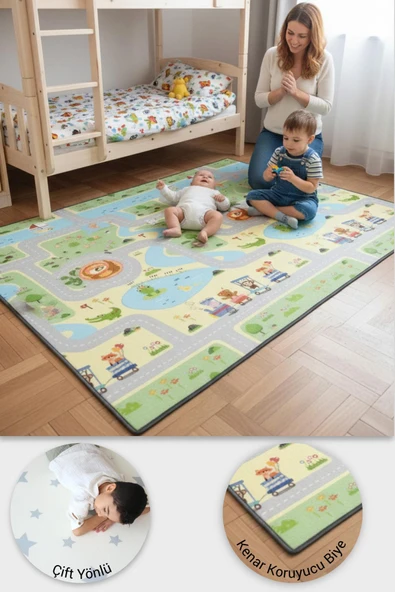 Wellgro Oyun Matı, 200x140x1 cm Çift Taraflı Rulo Oyun Halısı ürün görseli 1