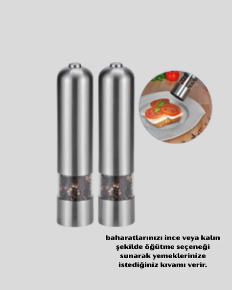 Elektrikli Tuz Karabiber Değirmeni – Paslanmaz Gövde, LED Işıklı ve Ayarlanabilir Öğütme - Resim 3