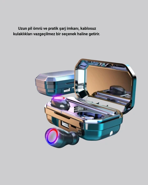 Şarj Kutulu Kablosuz Kulaklık Ergonomik Spor Seyahat Uyumlu Uzun Kullanım - Resim 3