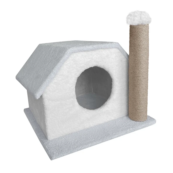 Karamel Pet Tırmalamalı Kedi Klubesi 33 x 40 x 45 cm Gri-Beyaz ürün görseli