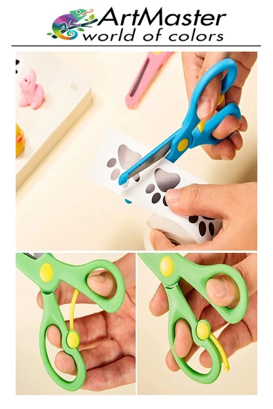 Öğrenci Makası Koyu Mavi 1 Adet Plastik Küt Uç Yaylı Korumalı Çocuk Makası Ana Sınıfı Okul Makası Okul Öncesi Kreş - Resim 4