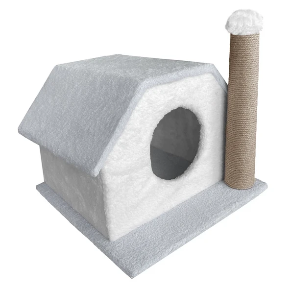 Karamel Pet Tırmalamalı Kedi Klubesi 33 x 40 x 45 cm Gri-Beyaz - Resim 2