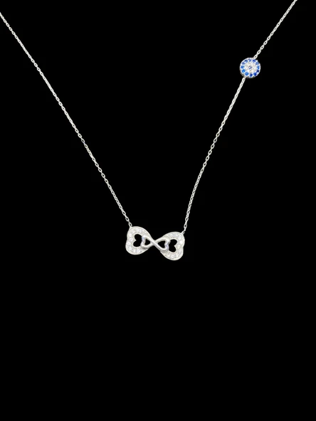 ??️ 925 Ayar İthal Gümüş Sonsuzluk & Mavi Göz Kolye | Zirkon Taşlı Aşk ve Koruma Sembolü ürün görseli 1